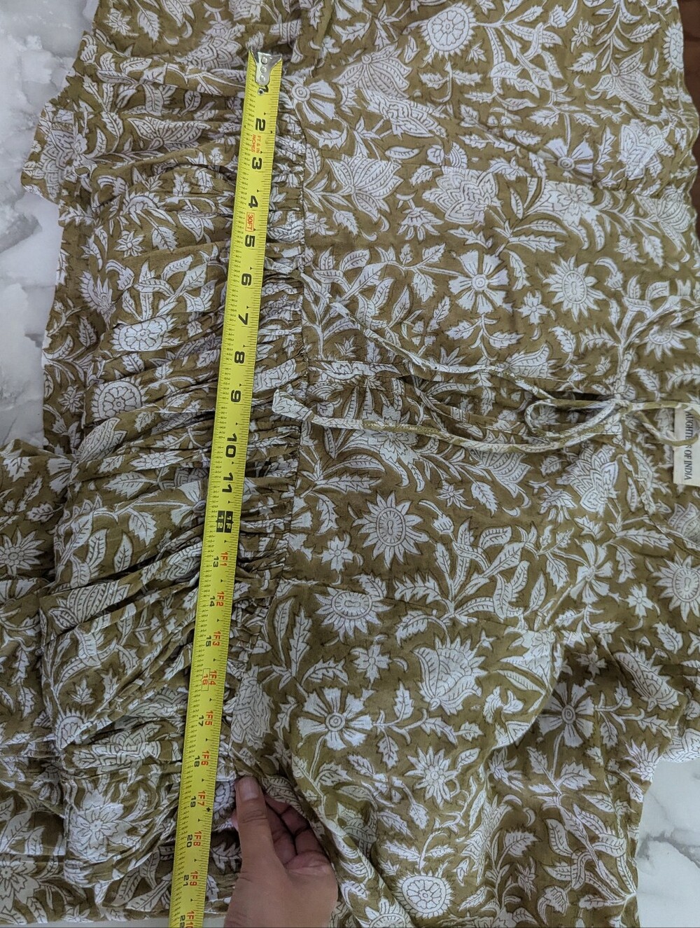 Daughters of India Kyra Maxi Dress Floral Print Tie Neck Olive White Large L - Picture 12 of 12